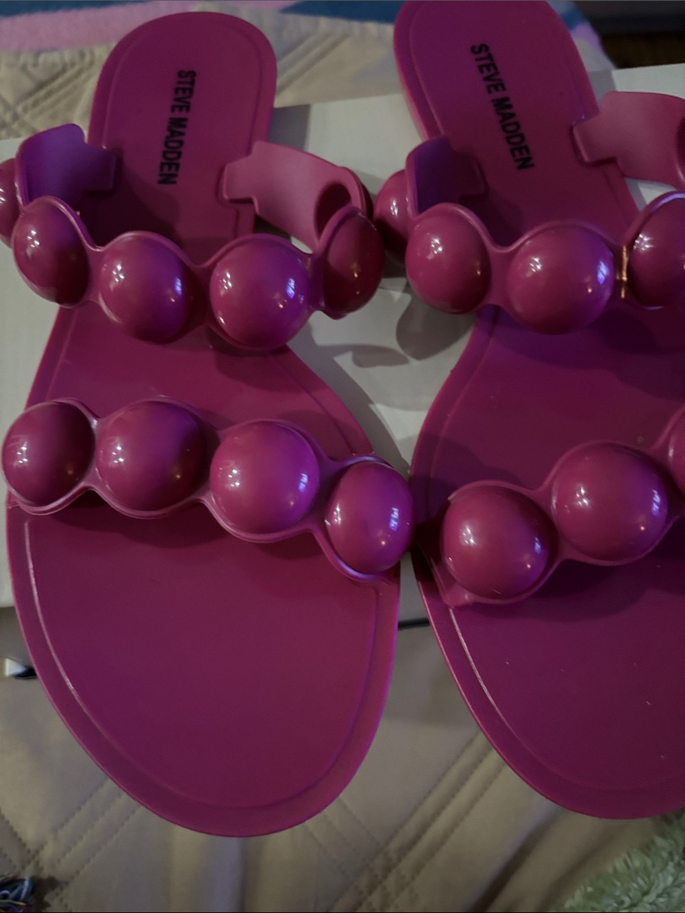 Steve Madden Hot Pink Bubble Strap Slide Sandals
